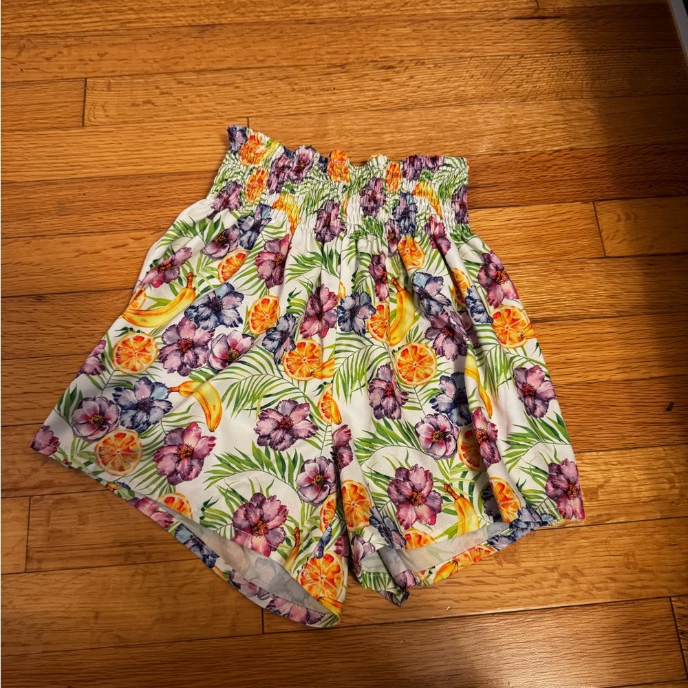 SHEIN High Waist White and Purple Floral Shorts